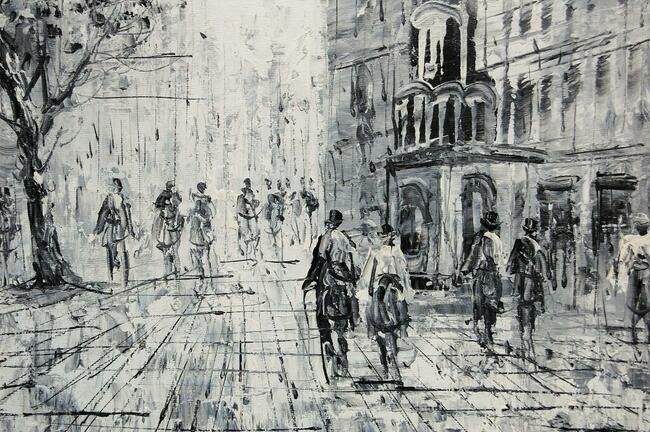 Obraz olejny, Kościół Mariacki, Kraków, czarno-biały