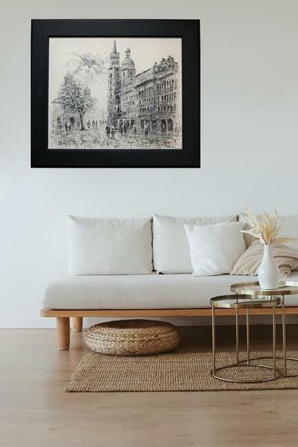 Obraz olejny, Kościół Mariacki, Kraków, czarno-biały