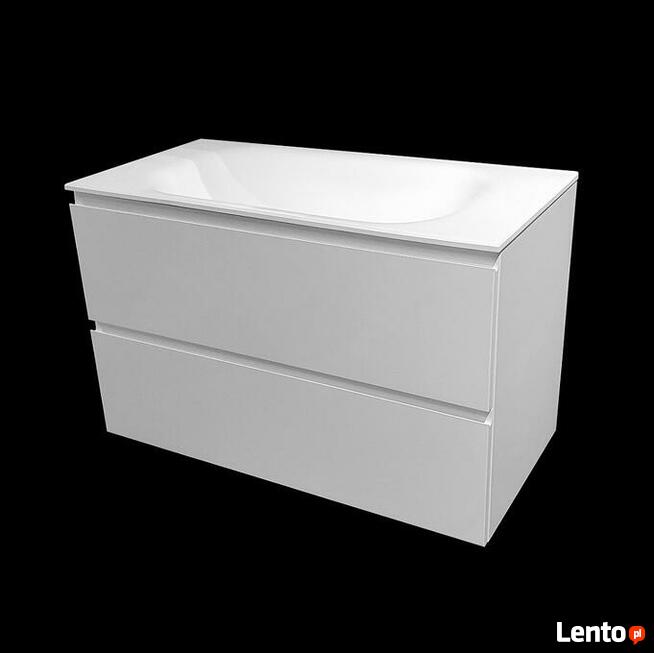 Szafka łazienkowa z umywalką wygiętą z blatu kompozytowego