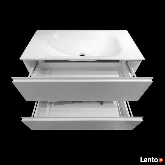 Szafka łazienkowa z umywalką wygiętą z blatu kompozytowego