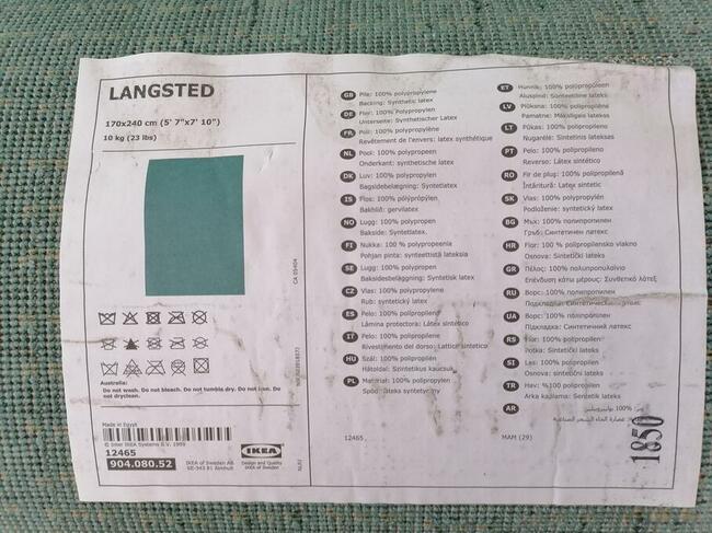 Duży Dywan turkusowy 170x240 IKEA