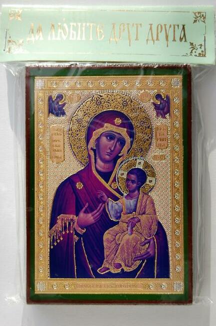 Matka Boża Iwerska, ikona rosyjska na desce druk 9,1 x 6,3