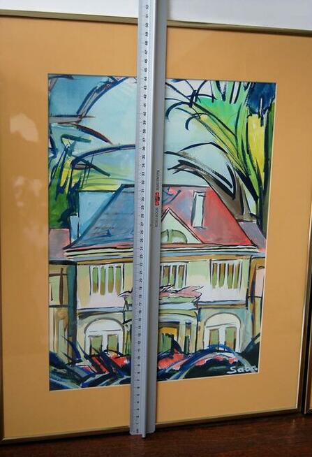 Architektura, dworek, obraz dyptyk, gwasz, akwarela, Saba