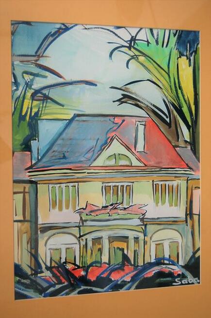 Architektura, dworek, obraz dyptyk, gwasz, akwarela, Saba