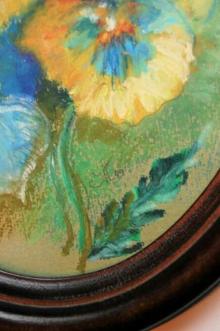 Bratki, kwiaty malowane, pastele, stary obraz, Szwajcaria