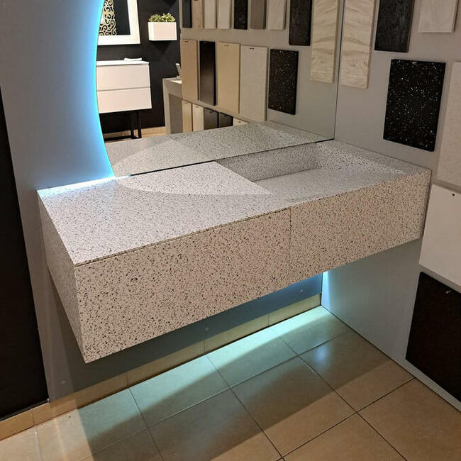 Monolityczna szafka kompozytowa z umywalką. -50!