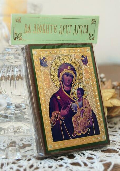 Matka Boża Iwerska, ikona rosyjska na desce druk 9,1 x 6,3