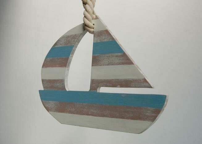 Łódź, żaglówka zawieszka drewniana na linie, marynistyczna