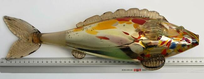 Ryba szklana figura 43 cm szkło barwione w masie PRL vintage