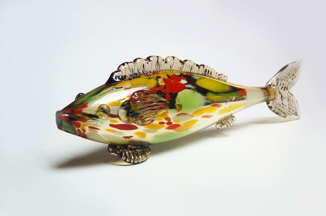 Ryba szklana figura 43 cm szkło barwione w masie PRL vintage