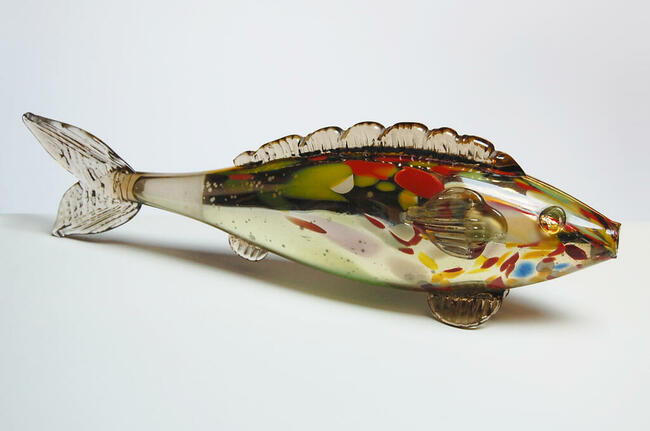 Ryba szklana figura 43 cm szkło barwione w masie PRL vintage