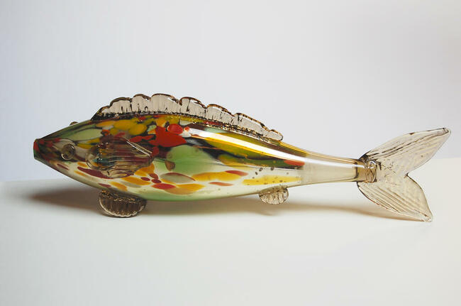 Ryba szklana figura 43 cm szkło barwione w masie PRL vintage