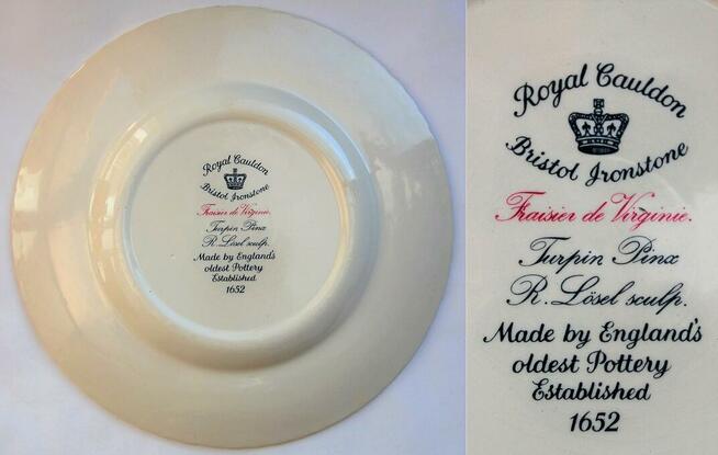 Talerze botaniczne vintage, Royal Cauldon, Anglia, kamionka