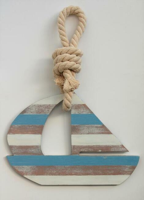 Łódź, żaglówka zawieszka drewniana na linie, marynistyczna