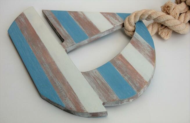 Łódź, żaglówka zawieszka drewniana na linie, marynistyczna