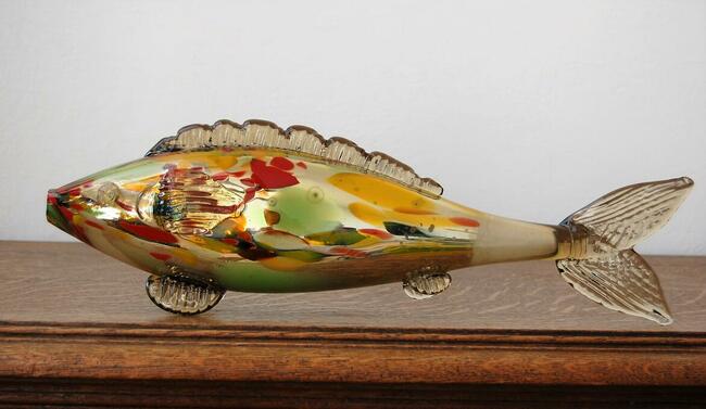 Ryba szklana figura 43 cm szkło barwione w masie PRL vintage