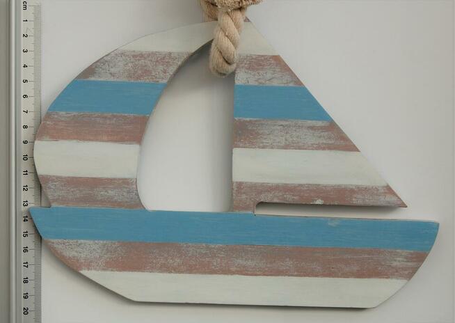 Łódź, żaglówka zawieszka drewniana na linie, marynistyczna