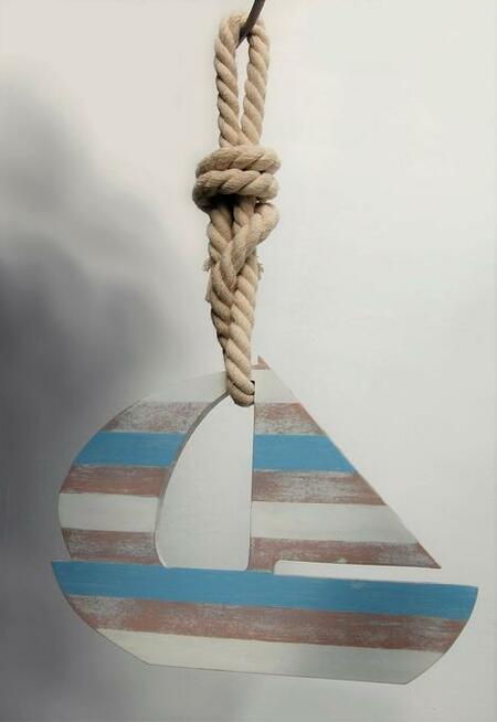 Łódź, żaglówka zawieszka drewniana na linie, marynistyczna