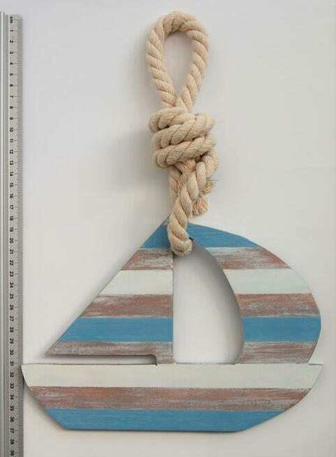 Łódź, żaglówka zawieszka drewniana na linie, marynistyczna