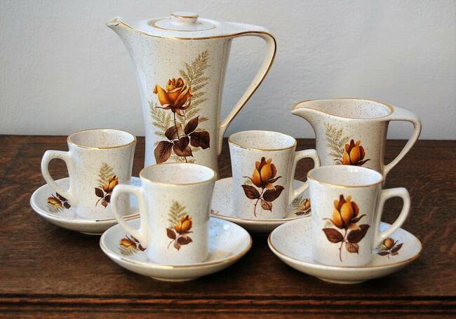 Kernewek Cornwall, ceramika róża herbaciana komplet do kawy