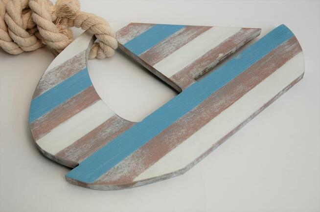 Łódź, żaglówka zawieszka drewniana na linie, marynistyczna