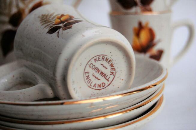 Kernewek Cornwall, ceramika róża herbaciana komplet do kawy