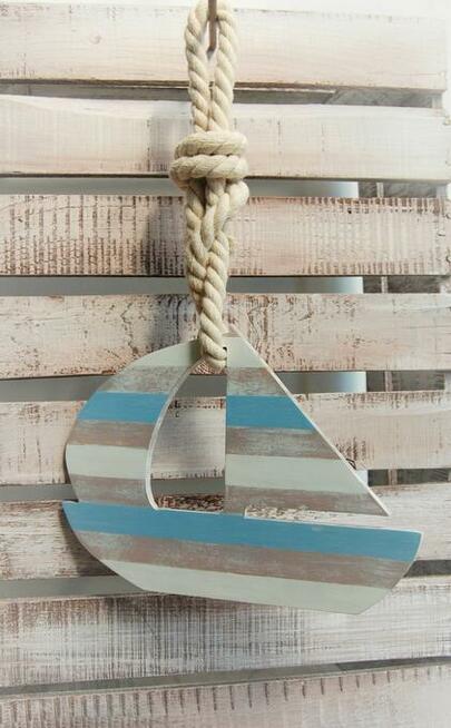 Łódź, żaglówka zawieszka drewniana na linie, marynistyczna