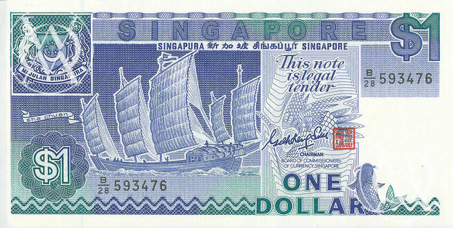 One Dollar 1 $ Dolar Singapur NOWY UNC STAN BANKOWY