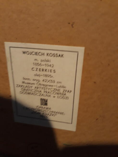 czerkies obraz 48x58 cm ( malarz W.Kossak ,olej 1895r) repr