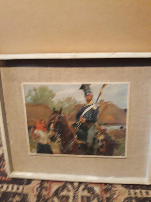 obraz /ułan i dziewczyna 15 ,7 x 20,8 /W Kossak / repr. krak