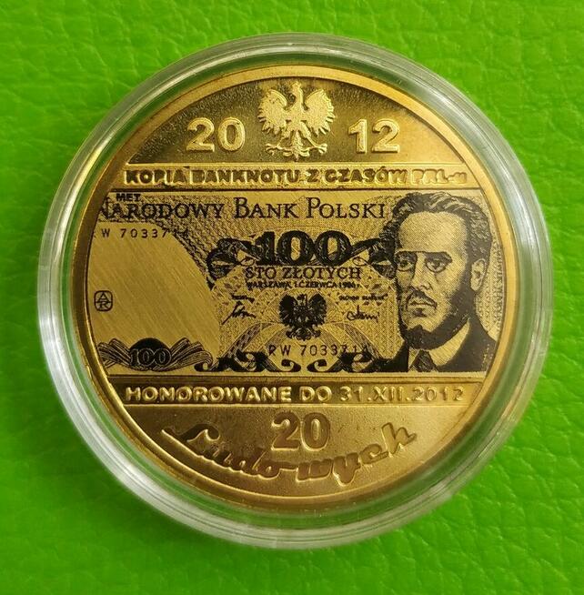 Moneta z Banknotem PRL 100 200 , 5000 , 1000 Miedź PLATYNOWA