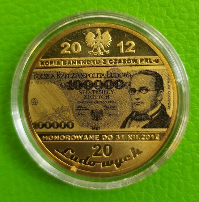 Moneta z Banknotem PRL 100 200 , 5000 , 1000 Miedź PLATYNOWA