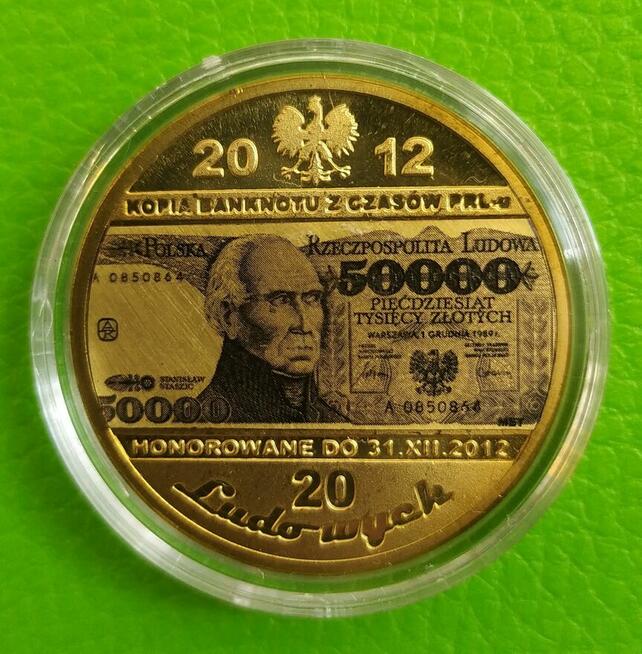 Moneta z Banknotem PRL 100 200 , 5000 , 1000 Miedź PLATYNOWA