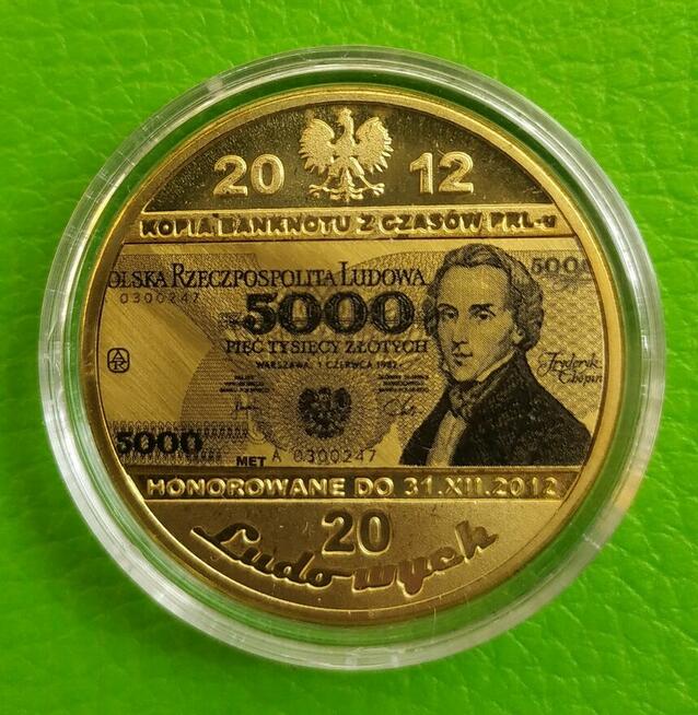 Moneta z Banknotem PRL 100 200 , 5000 , 1000 Miedź PLATYNOWA
