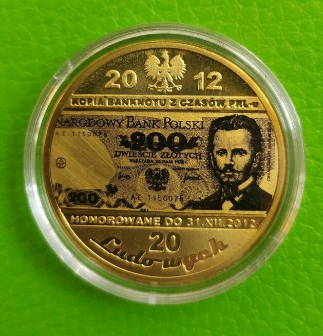 Moneta z Banknotem PRL 100 200 , 5000 , 1000 Miedź PLATYNOWA