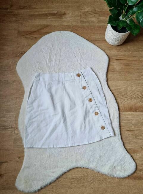 Krótka biała spódniczka bawełna len XS 34