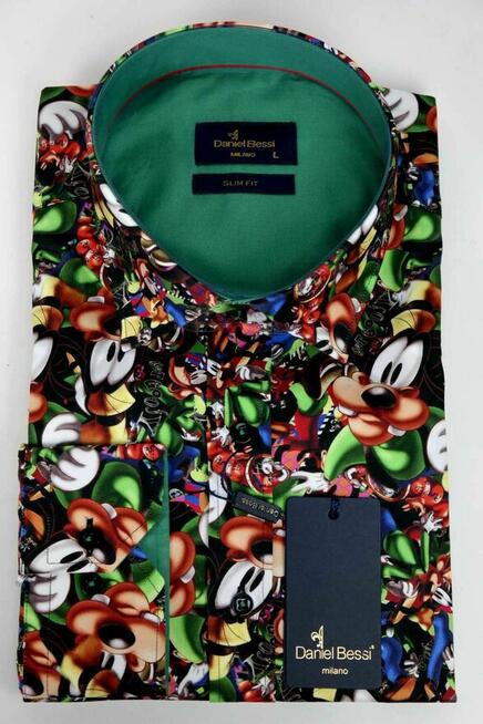 DANIEL BESSI Koszula Męska Fb036 Kolorowa GOOFY Wesoła bajki