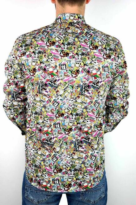 DANIEL BESSI Koszula Męska Fb078 Emotki Kolorowa Bajki Gry