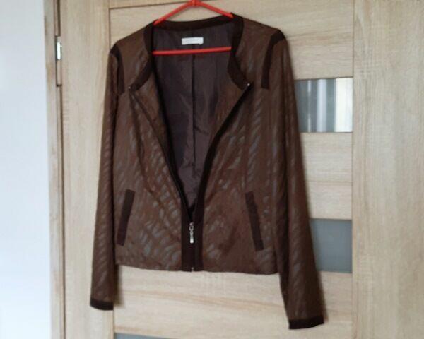 Żakiet brązowy, zamsz, suwak, długi rękaw, rozm. M/L