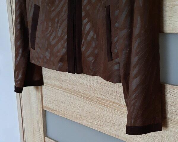 Żakiet brązowy, zamsz, suwak, długi rękaw, rozm. M/L