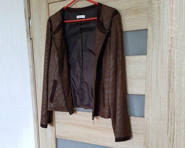 Żakiet brązowy, zamsz, suwak, długi rękaw, rozm. M/L