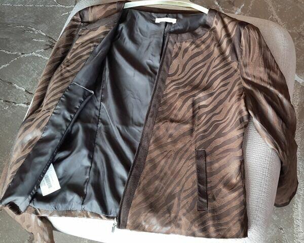 Żakiet brązowy, zamsz, suwak, długi rękaw, rozm. M/L