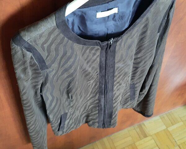 Żakiet brązowy, zamsz, suwak, długi rękaw, rozm. M/L