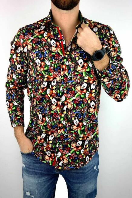 DANIEL BESSI Koszula Męska Fb036 Kolorowa GOOFY Wesoła bajki