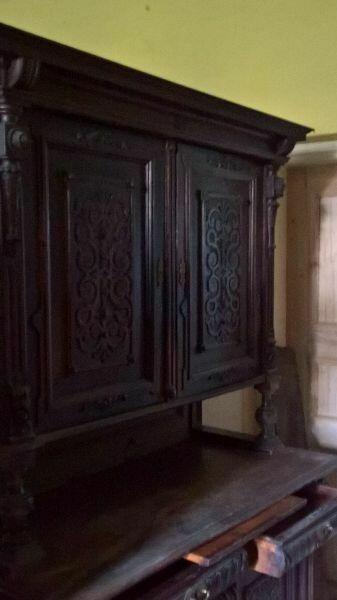 Polski kredens eklektyczny w dębie 1880r. bogato zdobiony