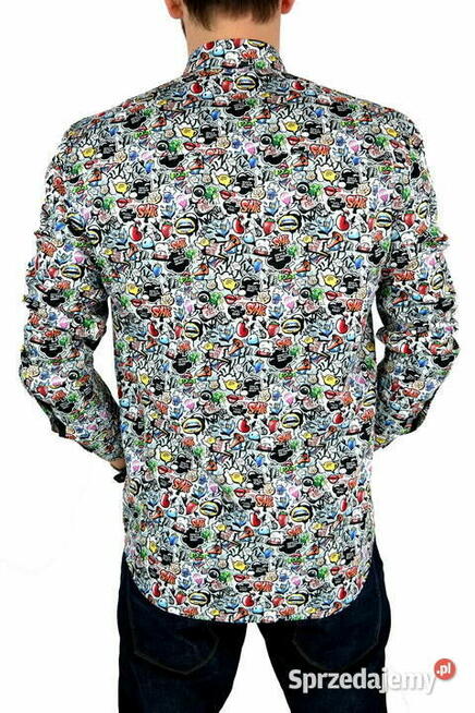 DANIEL BESSI Koszula Męska Fb079 Kolorowa, Komiks, Emotki