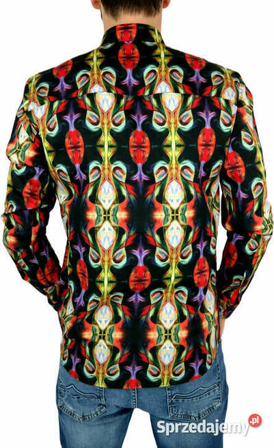 DANIEL BESSI Koszula Męska Fb080 Kolorowa, WITRAŻE Neony