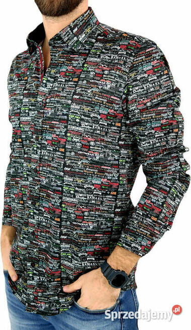 DANIEL BESSI Koszula Męska Fb091 Zespoły Muzyczne, Czarna,