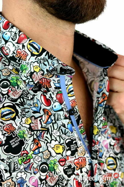 DANIEL BESSI Koszula Męska Fb079 Kolorowa, Komiks, Emotki