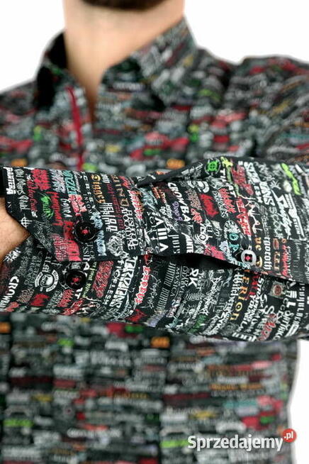 DANIEL BESSI Koszula Męska Fb091 Zespoły Muzyczne, Czarna,